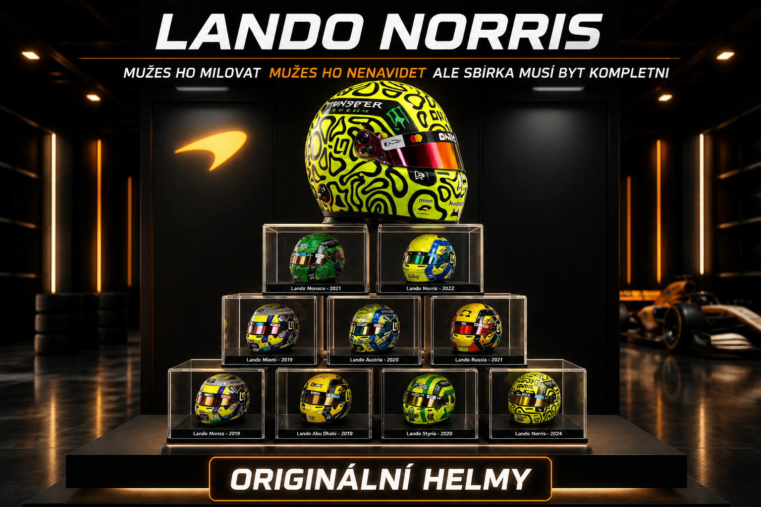 Originální helmy Lando Norris kompletní kolekce